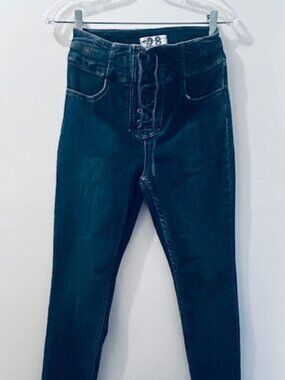 We The Free Free People Curvy High Waist Skinny Blue Lace Up Tie Front Jeans